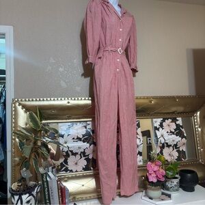 Size 12 1970s Belted Jumpsuit Womens Ruffle Shoulder Retro Romper